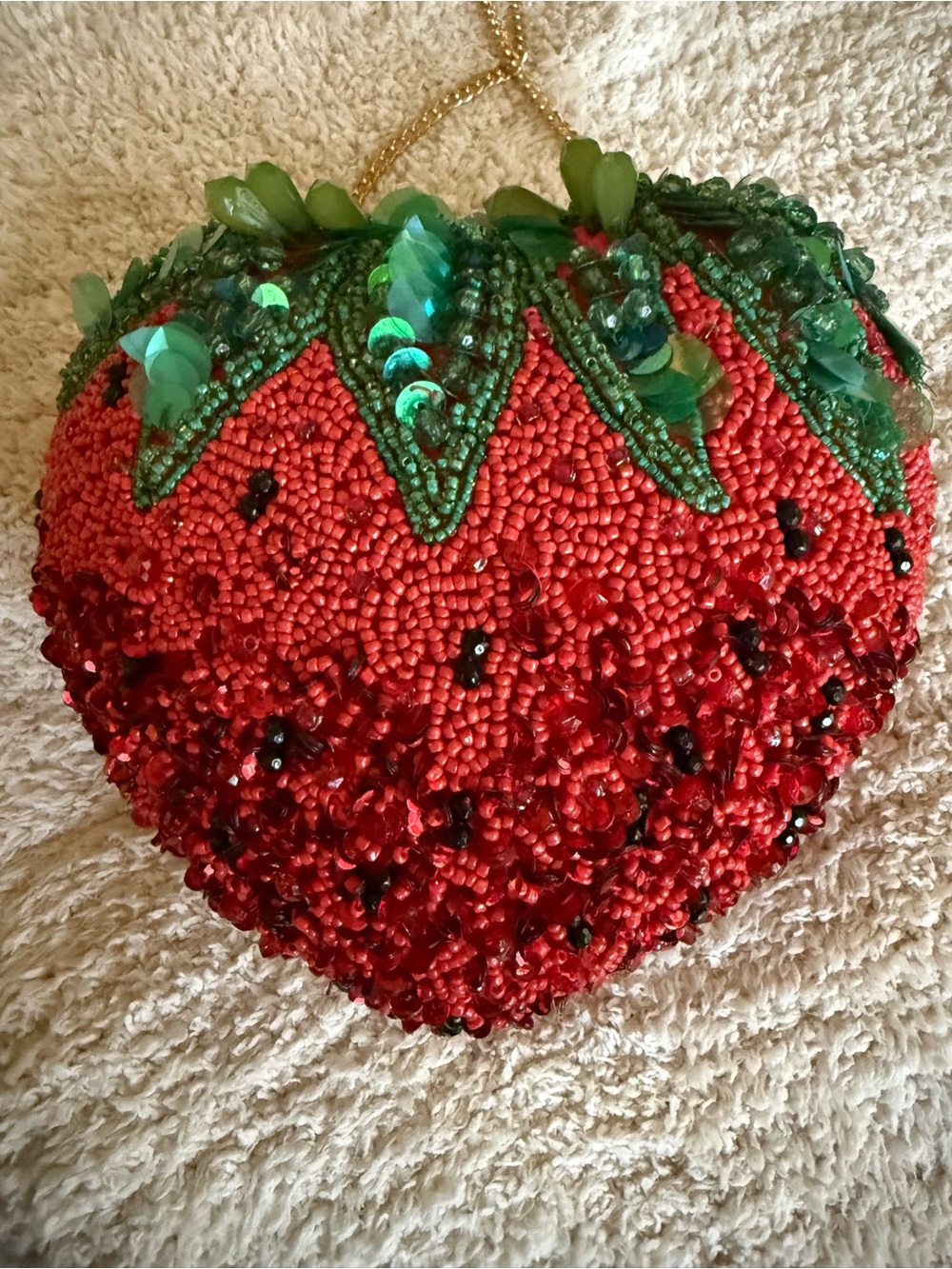 India Boutique Red and Green Beaded Strawberry Mini Bag